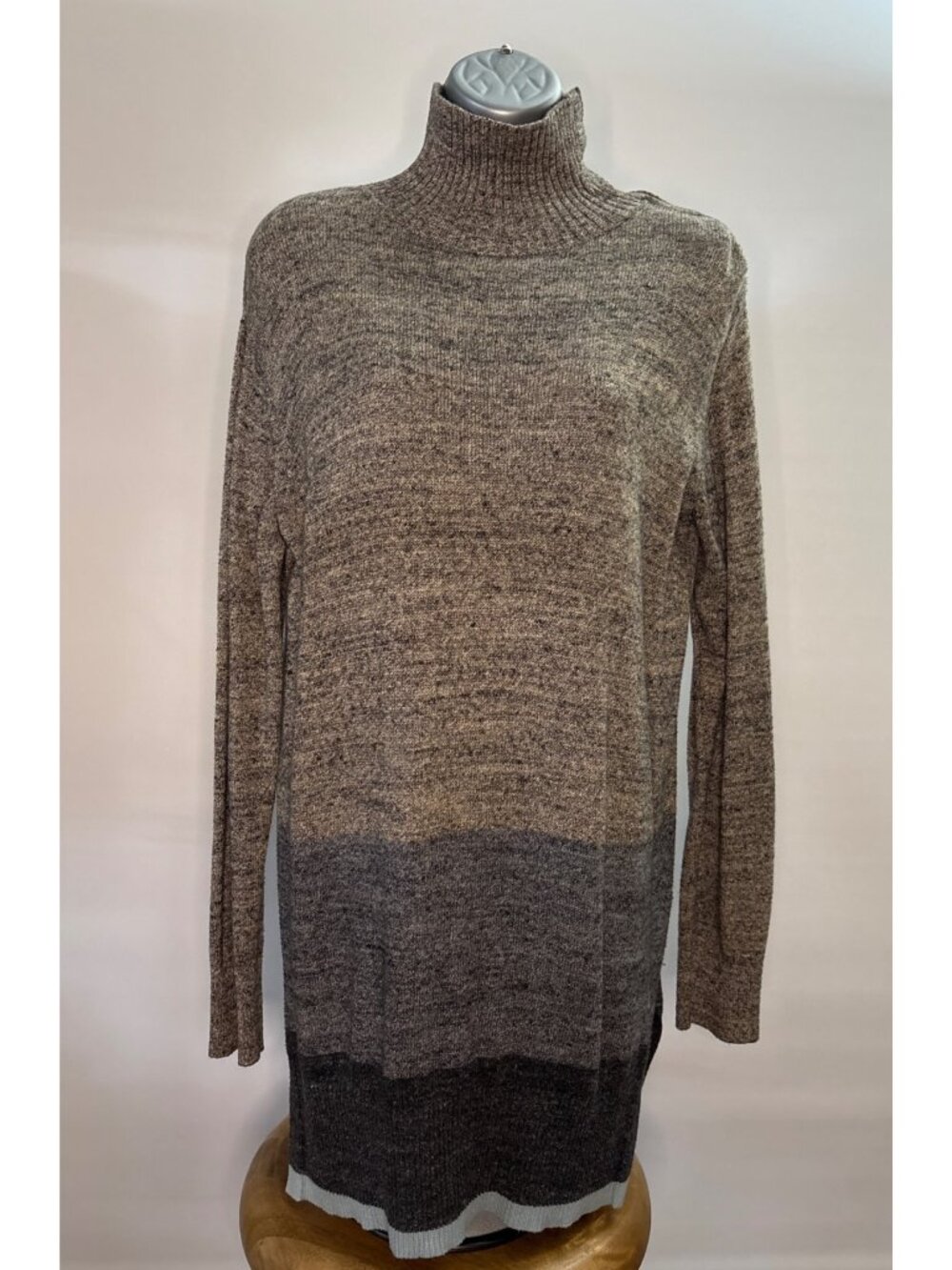 Women's Gap Stripe Snap Turtleneck Long Sleeve Sweater Tunic Gray Size Small - Picture 6 of 15